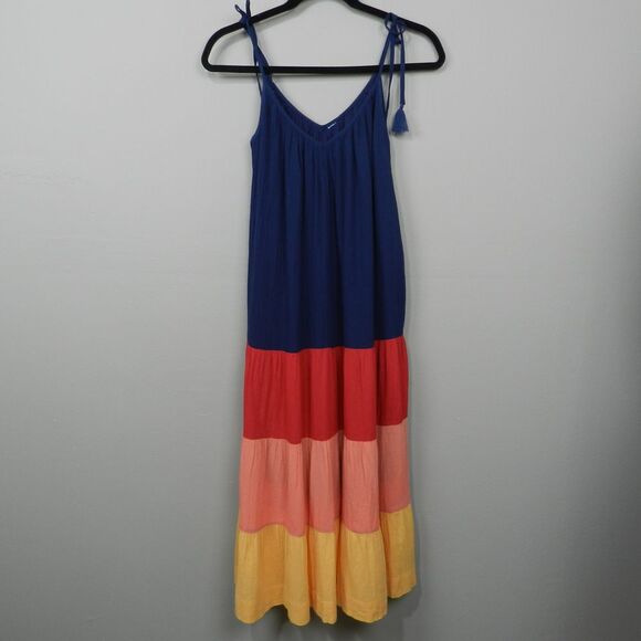 Old Navy Colorblock Tiered Maxi All Day Dress Size M Summer Beach Vacation Retro - Picture 2 of 11